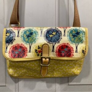Fossil Yellow Multicolor Tree Print Crossbody Bag